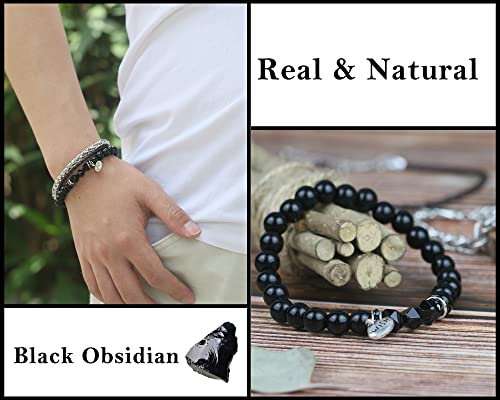 Silver Obsidian Beaded Macrame Bracelet for Men | AWNL Stockholm