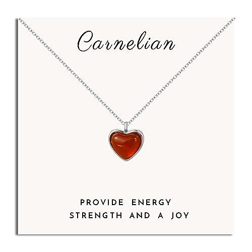 Collar de corazón rojo Collar de cornalina para mujeres, collar con colgante de corazón de piedra roja para niñas, joyería de corazón de plata como lindo collar de amante, collares de cristal rojo como regalos de cumpleaños de aniversario