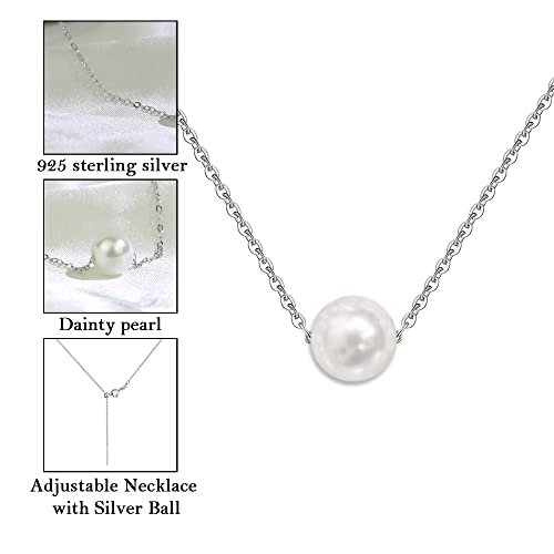 Sereney Single pearl necklace for women adjustable length S925 sterling silver pearl necklace simple pearl necklace as everyday jewlery off to college gifts or birthday gift for girls