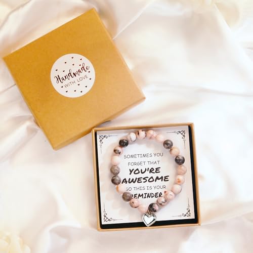 Pulsera inspiradora como regalo increíble para mujeres fuertes, pulsera de piedra natural rosa como regalo único de aliento para la sobriedad para adolescentes, pulsera curativa para regalos motivacionales de cumpleaños