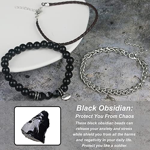 Feng Shui Obsidian Stone Beads Bracelet Men Women Wristband Gold Black  Bracelet | eBay