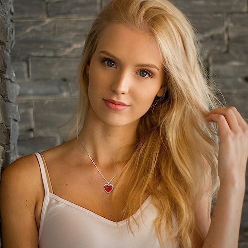 Collar de corazón rojo Collar de cornalina para mujeres, collar con colgante de corazón de piedra roja para niñas, joyería de corazón de plata como lindo collar de amante, collares de cristal rojo como regalos de cumpleaños de aniversario
