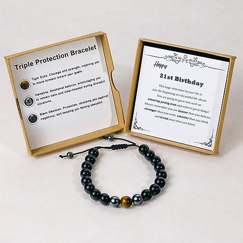 Sereney Happy 21st Birthday Gifts for Him,Adjustable Triple Protection Bracelet as 21 Year Old Birthday Gifts for Men Boys,21st Bday Jewelry Gifts for Boyfriend Husband Son Grandson