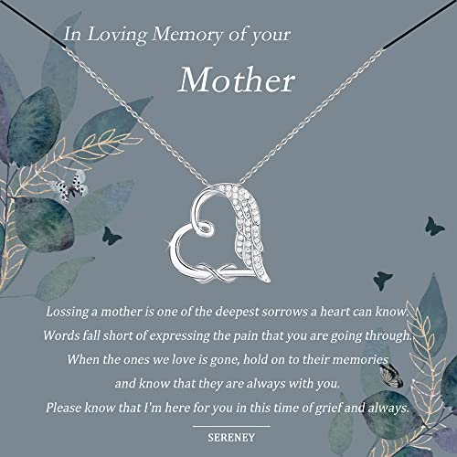 Sympathy gifts for loss of mother, 925 sterling silver angel wing infinity love heart pendant necklace as memorial bereavement condolence remembrance funeral gifts for loss mom from Sereney